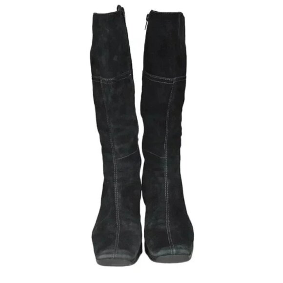 Vintage Hush Puppies Leather Suede Wedge Winter Boots Tall Black Size 9 - Picture 3 of 12